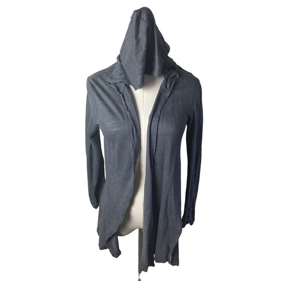 Tahari 100% Linen Cardigan Small Women’s Size Gray Open Front Roll Tab Sleeves - Picture 1 of 5